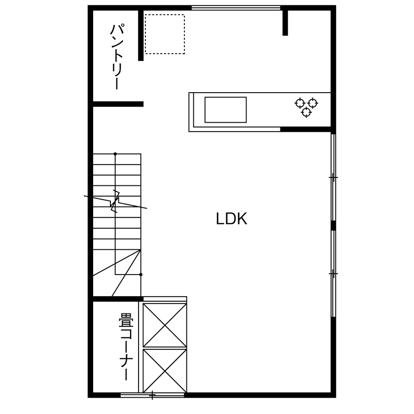 １００年住宅のゼロホーム 2000万円台・門真市｜開放感いっぱいのルーフテラスがある敷地15坪の狭小住宅｜間取り有の間取り図（3LDK）2階