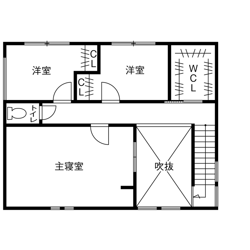 １００年住宅のゼロホーム 2000万円台・枚方市｜周囲の豊かな自然の景色を取り込んだ美しい黒いハコの家｜間取り有の間取り図（3LDK）2階