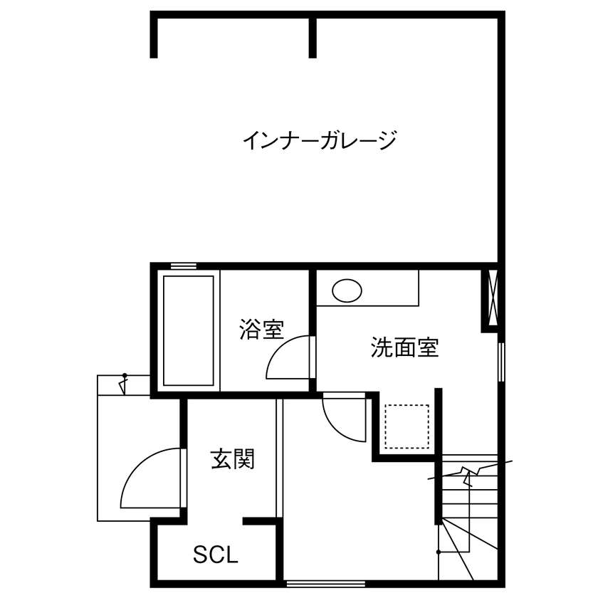 １００年住宅のゼロホーム 2000万円台・大阪市｜モノトーンの美しさが隅々まで行きわたる敷地20坪以下の3階建て狭小住宅｜間取り有の間取り図（3LDK）1階