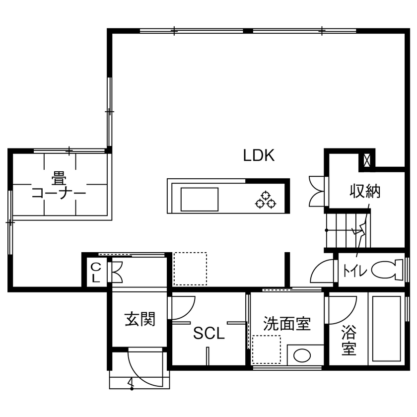 １００年住宅のゼロホーム 2000万円台・八幡市｜祖母が愛した庭を眺めて過ごす。子育てが快適で開放的な家｜間取り有の間取り図（3LDK）1階