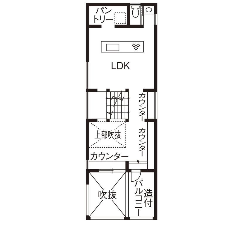 １００年住宅のゼロホーム 3000万円台・神戸市｜１階から３階まで繋がる開放的な設計やインナーテラスのある、こだわりの家｜間取り有の間取り図（3LDK）2階