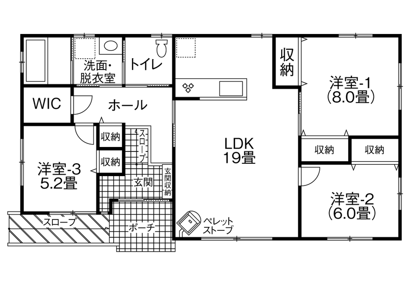 ミラクルホーム 車イスの生活を思い描いた「平屋」、予算内で叶えたバリアフリーの家の間取り図（3LDK）1階
