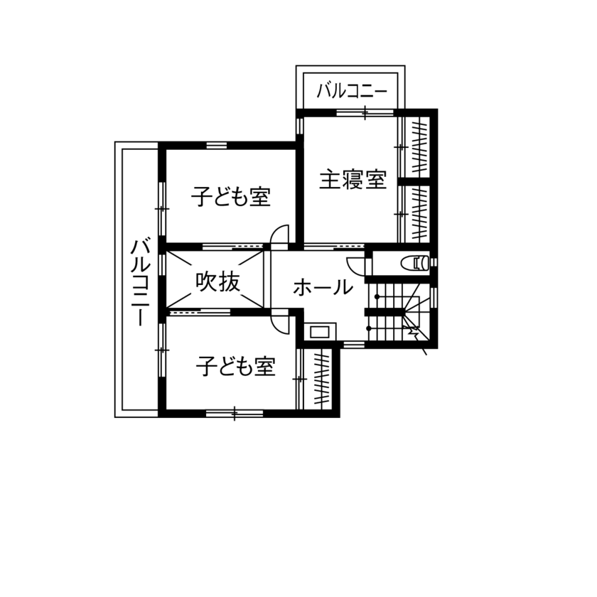 リソーケンセツ 【2000万円台/30坪台/間取り図あり/吹抜け】対面キッチンや広い洗面台で子育てしやすい和モダンな家の間取り図（4LDK）２階