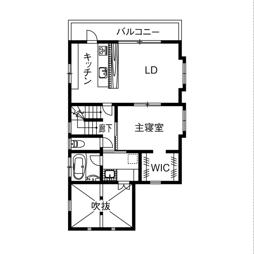 リソーケンセツ 【2000万円台/30坪台/間取り図】大きな吹き抜けに音楽が心地よく響く ミニコンサートが開ける大空間を実現の間取り図（4LDK）２階