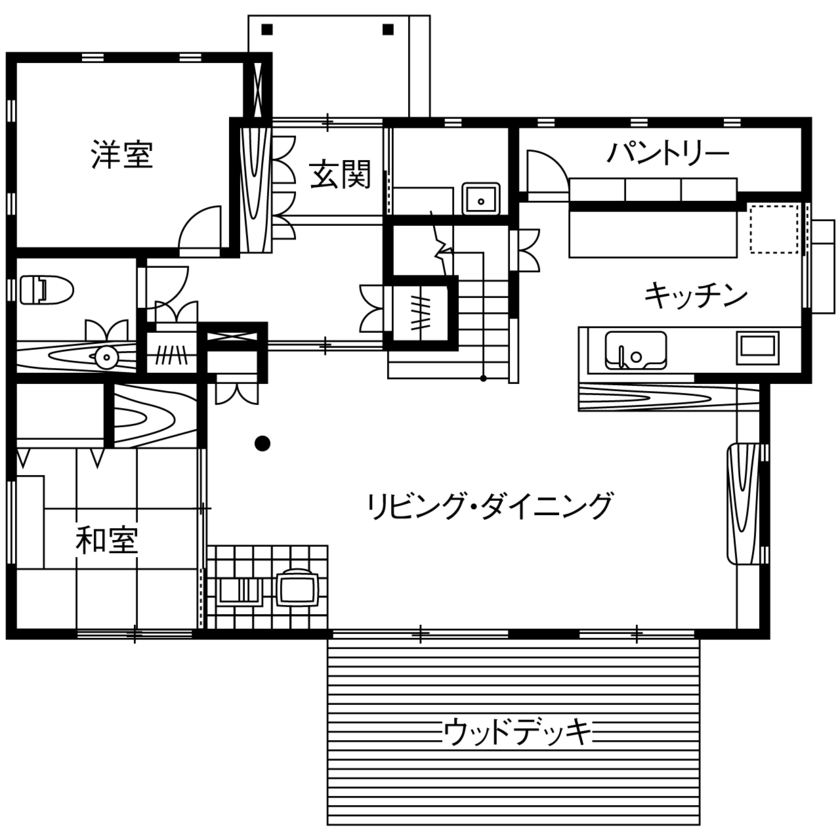 リソーケンセツ 【2000万円台/40坪台/吹き抜け/間取り図】家族も愛猫たちも健やかに暮らせる無添加無垢の家で快適生活の間取り図（5K以上）1階