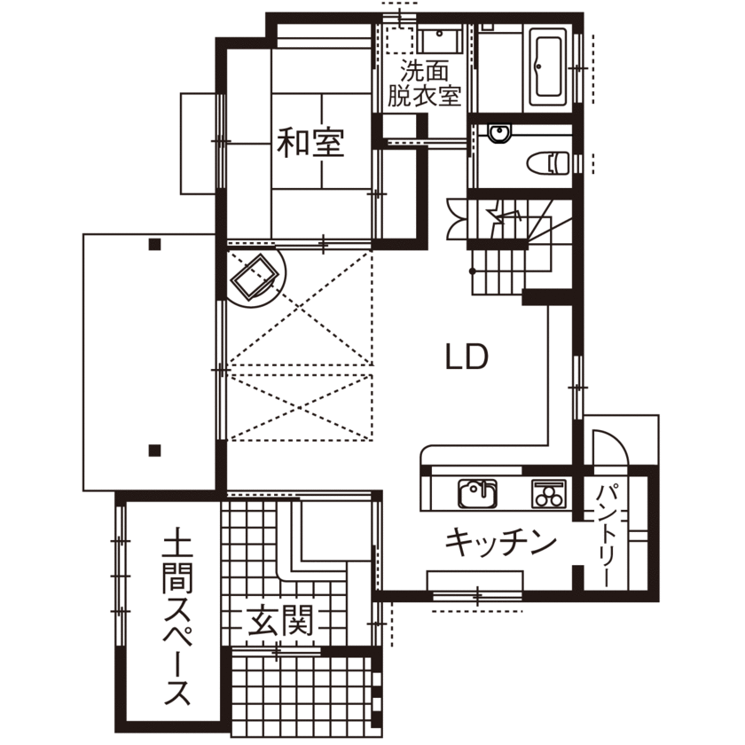 リソーケンセツ 【2000万円台/40坪台/間取り図あり/和風】展示場「無垢乃家」をベースに自然素材の心地よい家の間取り図（3LDK）1階