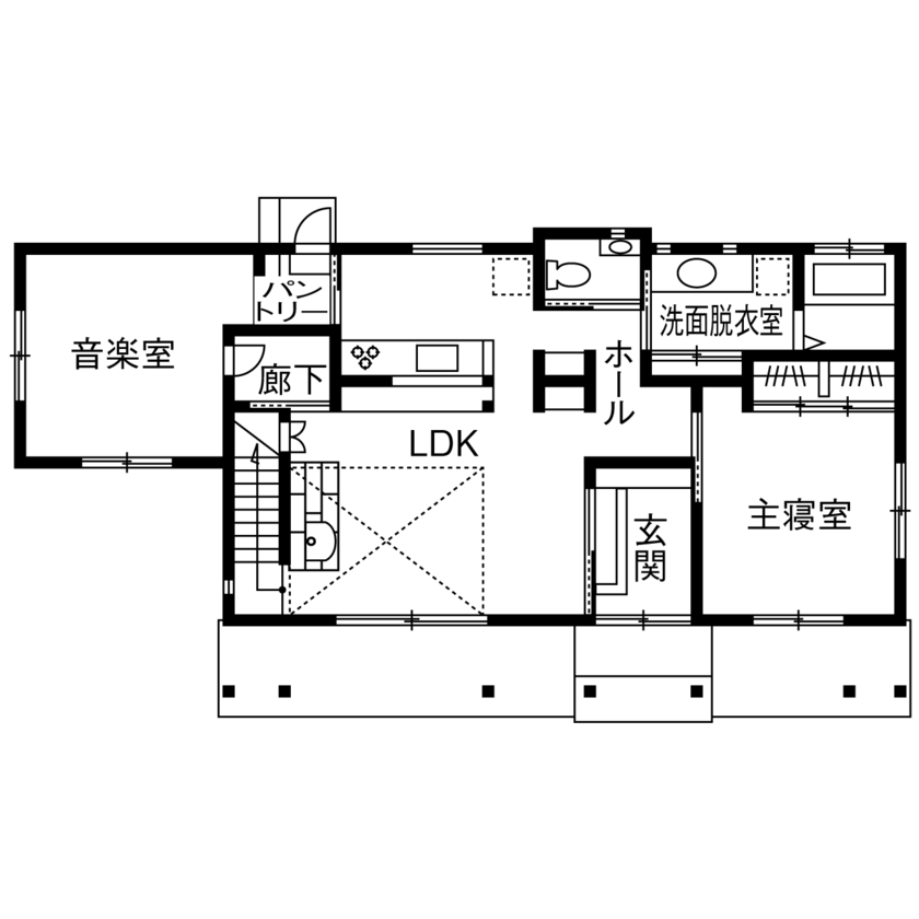 リソーケンセツ 【2000万円台/30坪台/間取り図あり/古民家風】こだわりの自然素材が満喫できる吹き抜けが気持ちいい家の間取り図（4LDK）1階