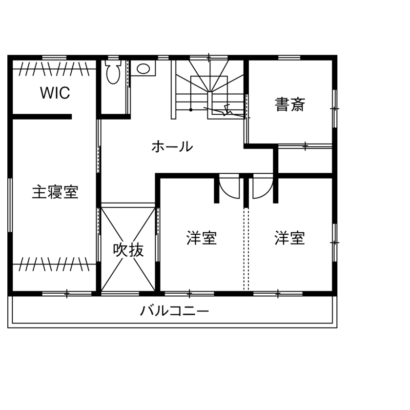 リソーケンセツ 【3000万円台/40坪台/間取り図あり/薪ストーブ】こだわりの自然素材と緩やかな対応力で選んだ家づくりの間取り図（3LDK）2階