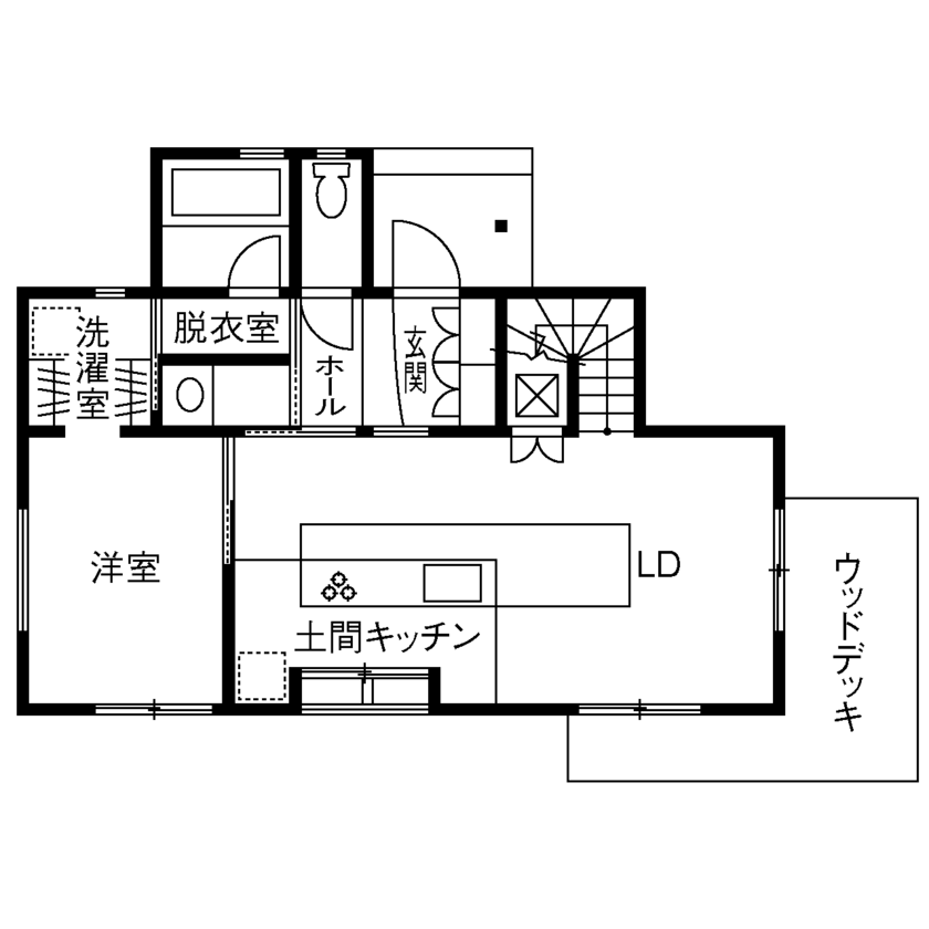 リソーケンセツ 【2000万円台/30坪台/間取り図あり/オープンキッチン】自分たちらしさを大切にした”キッチンが主役”の家の間取り図（3LDK）1階
