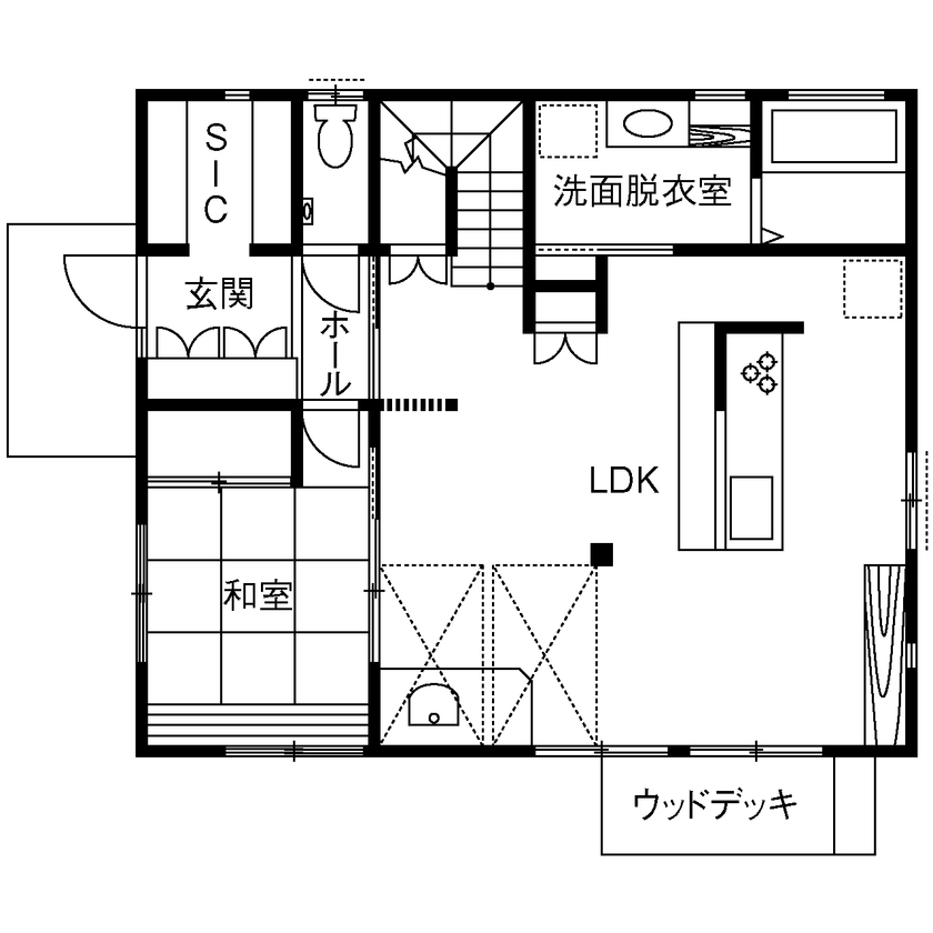 リソーケンセツ 【3000万円台/40坪台/間取り図あり/薪ストーブ】3世代+愛犬が心地よく暮らせる無添加・無垢の家の間取り図（5LDK）1階