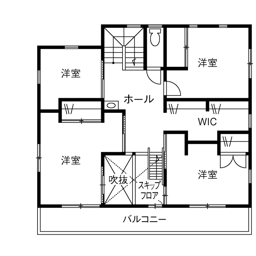 リソーケンセツ 【3000万円台/40坪台/間取り図あり/薪ストーブ】3世代+愛犬が心地よく暮らせる無添加・無垢の家の間取り図（5LDK）2階