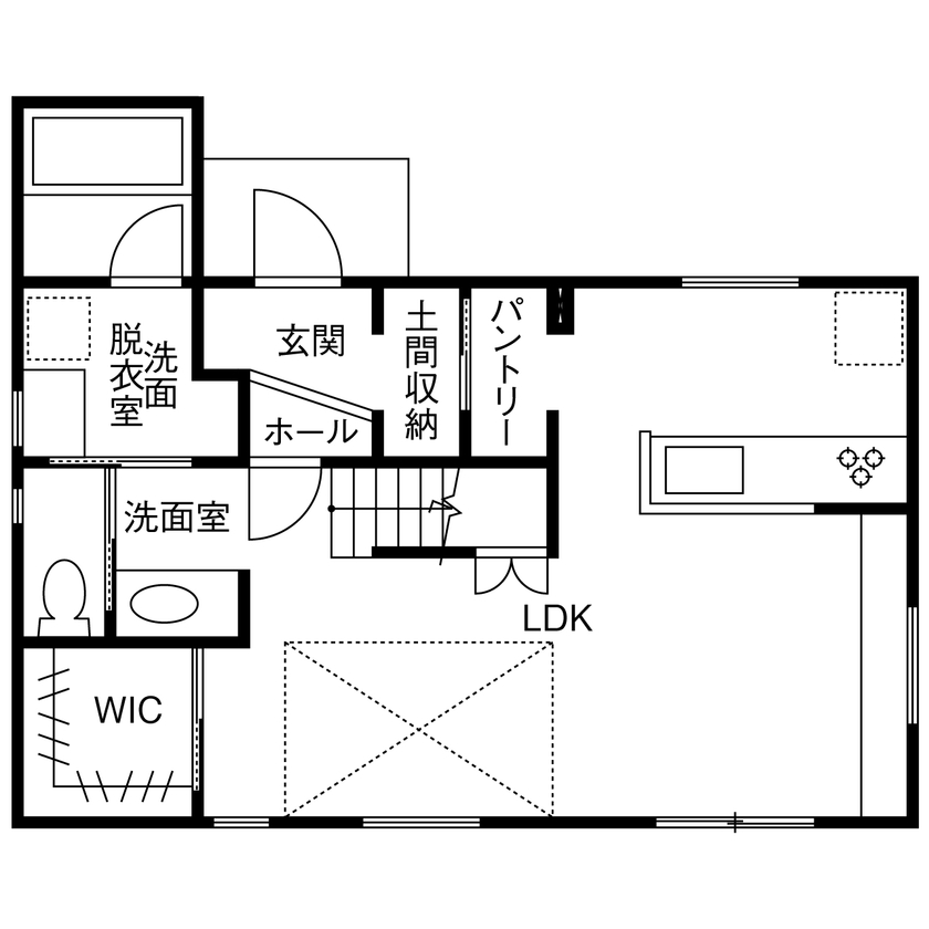 リソーケンセツ 【2000万円台／30坪／回遊動線／充実収納】無添加・無垢の家づくりと自分たちの好みをミックスの間取り図（3LDK）1階
