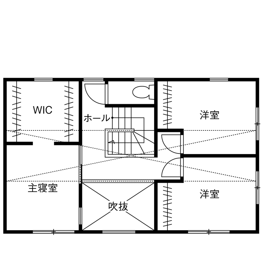 リソーケンセツ 【2000万円台／30坪／回遊動線／充実収納】無添加・無垢の家づくりと自分たちの好みをミックスの間取り図（3LDK）2階