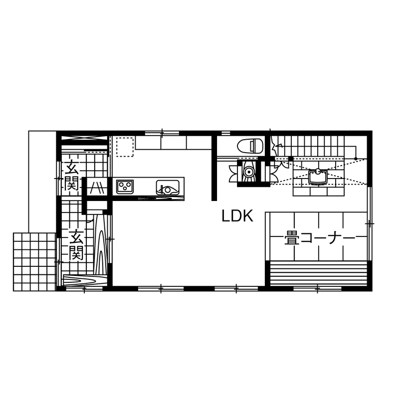 リソーケンセツ 【2000万円台／35坪／間取り図有】無添加無垢を扱う匠の技と豊かな提案力で、住みやすさとデザイン性を追求の間取り図（2LDK）1階