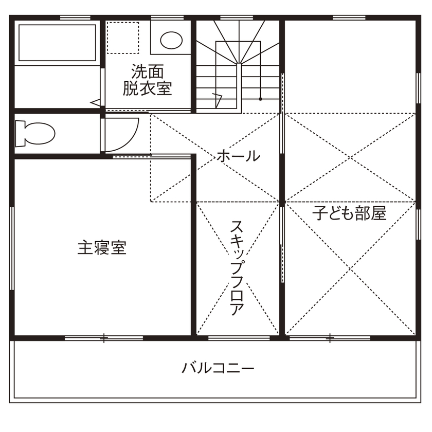 リソーケンセツ 【2000万円台／30坪台／間取り図あり／吹き抜け】無添加無垢の素材で実現した家族の一体感を大切にした家の間取り図（3LDK）2階