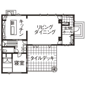 栃木建築社 【約56坪/2階建/3人家族】素材を生かした空間設計。リゾートコテージのような癒やしの住まいの間取り図（4LDK）1階