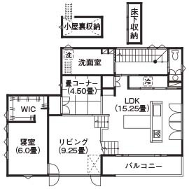 栃木建築社 【50坪/2階建/4人家族】狭小地の問題を超える提案力が叶えた、子どもたちが早く帰りたがる家の間取り図（3LDK）2階