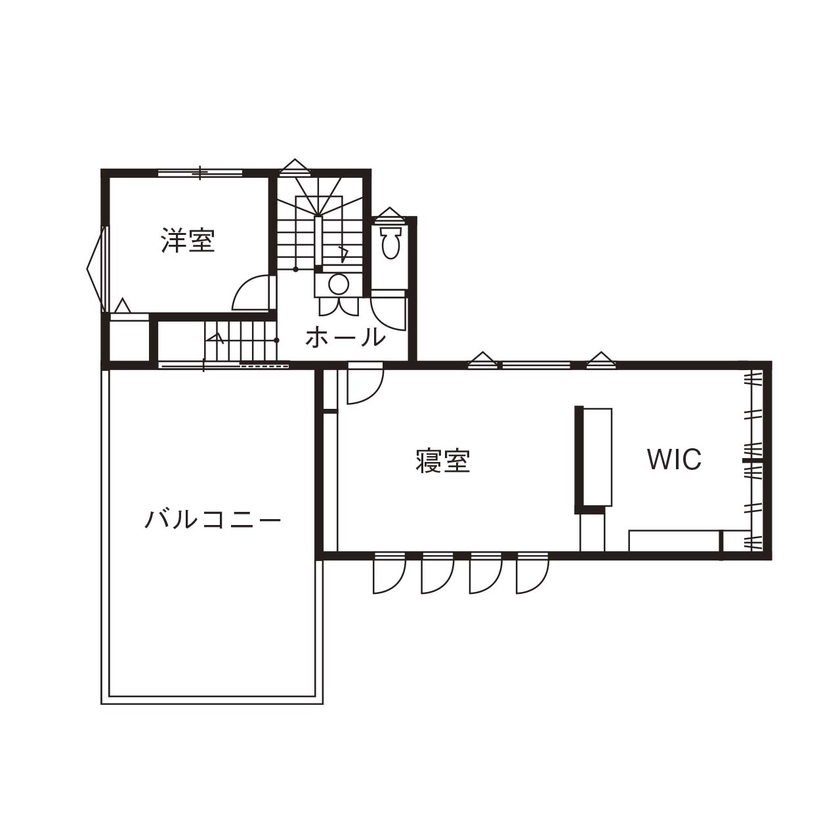 栃木建築社 【約51坪/2階建】愛車との暮らしを満喫！魅せるガレージハウスの間取り図（3LDK）2階