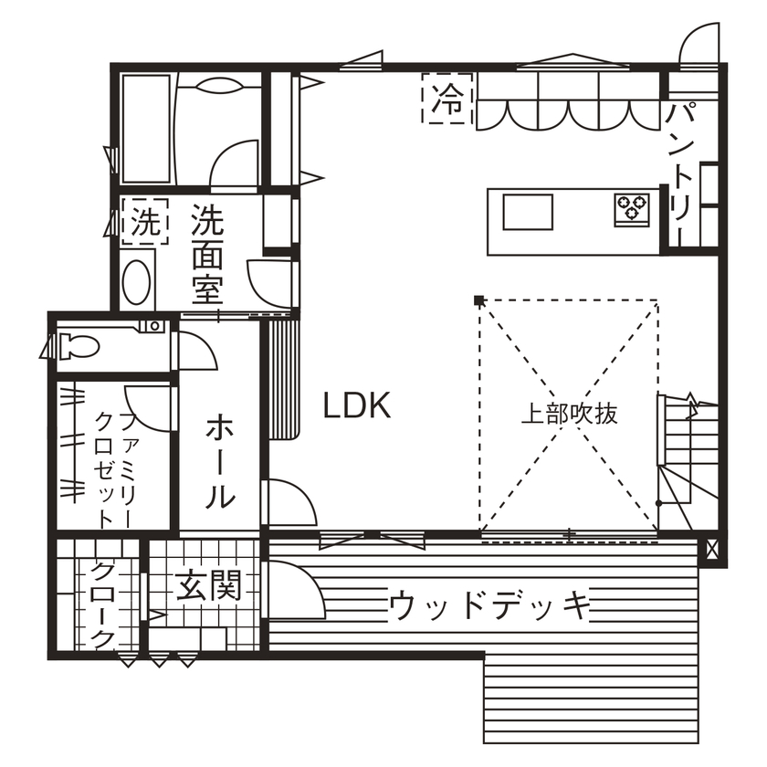 ノーブルホーム アメリカンと北欧が融合！広々ウッディーstyle の住まいの間取り図（2LDK）1階