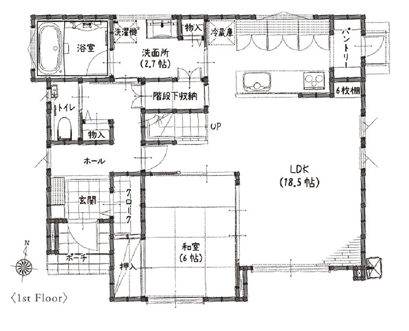 ノーブルホーム ノーブルホームオリジナルタイル使用で外壁メンテナンスが楽に！上品でスタイリッシュな2階建ての間取り図（4LDK）１階
