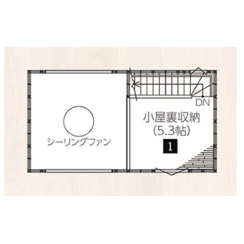 ノーブルホーム 【2500万円～/吹き抜け/ダウンフロア/ペットと暮らす/省エネ】愛猫と暮らす1.5階平屋の間取り図（2LDK+小屋裏収納）小屋裏収納