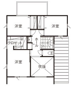 ノーブルホーム 美しさと住みやすさを併せ持つ、子育てしやすい家事楽の家の間取り図（3LDK）2階