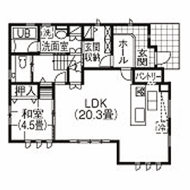 齋藤住建 【栃木県/2500万円/間取り図有】爽やかな空気が家族の笑顔を生む 地中熱が循環する快適な住まいの間取り図（4LDK+趣味の部屋）1階