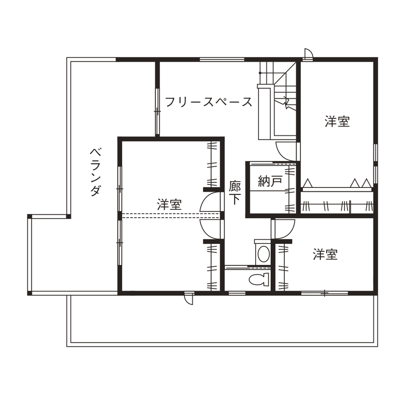 齋藤住建 【太田市/3200万円/間取り図有】ランドリースペースで家事ラクを実現×収納充実×家族とBBQも楽しめる家の間取り図（4LDK）2階