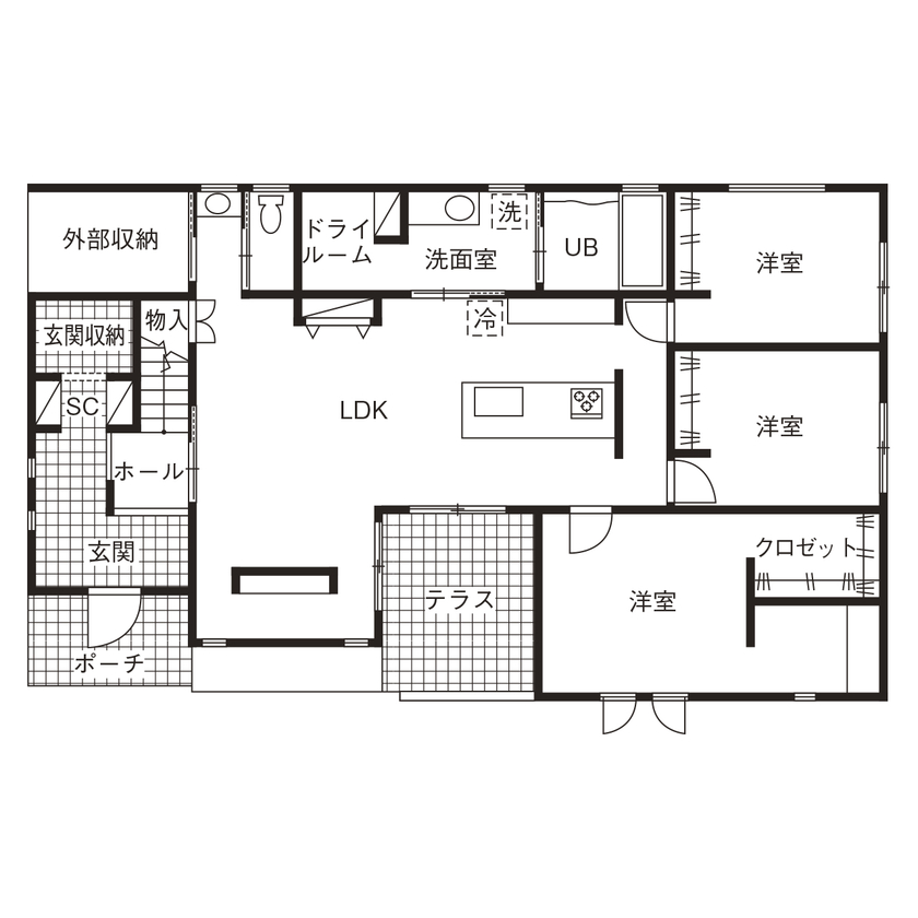 齋藤住建 【足利市/2200万円/間取り図有】「要望+α」の暮らしやすさ×お洒落なデザインを叶えた平屋風の住まいの間取り図（4LDK）1階