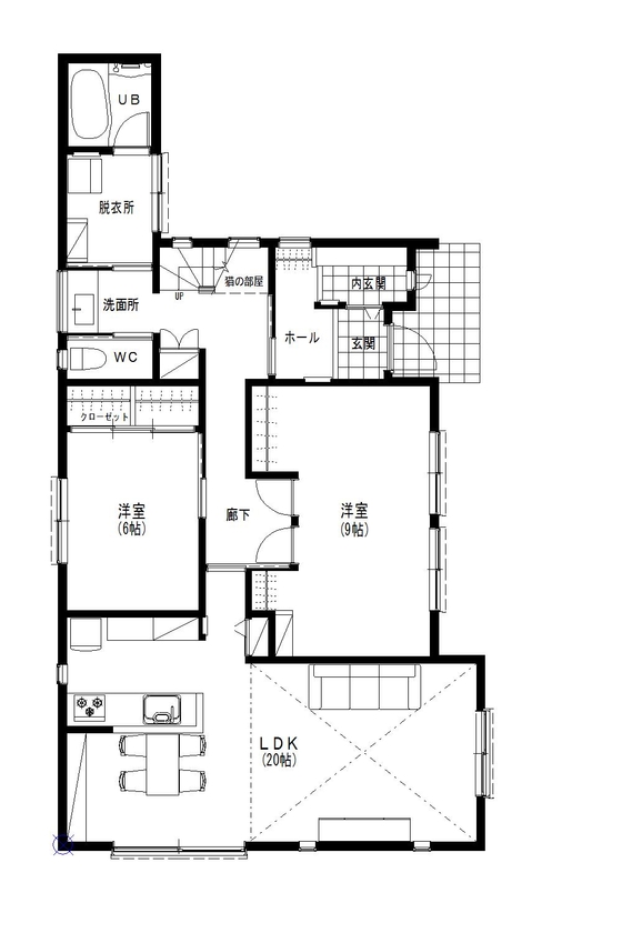 齋藤住建 【足利市/1900万円/間取り図有】施主に寄り添い理想を叶える。子どもも猫も…家族みんなが暮らしやすい平屋の間取り図（2LDK＋小屋裏収納）1階