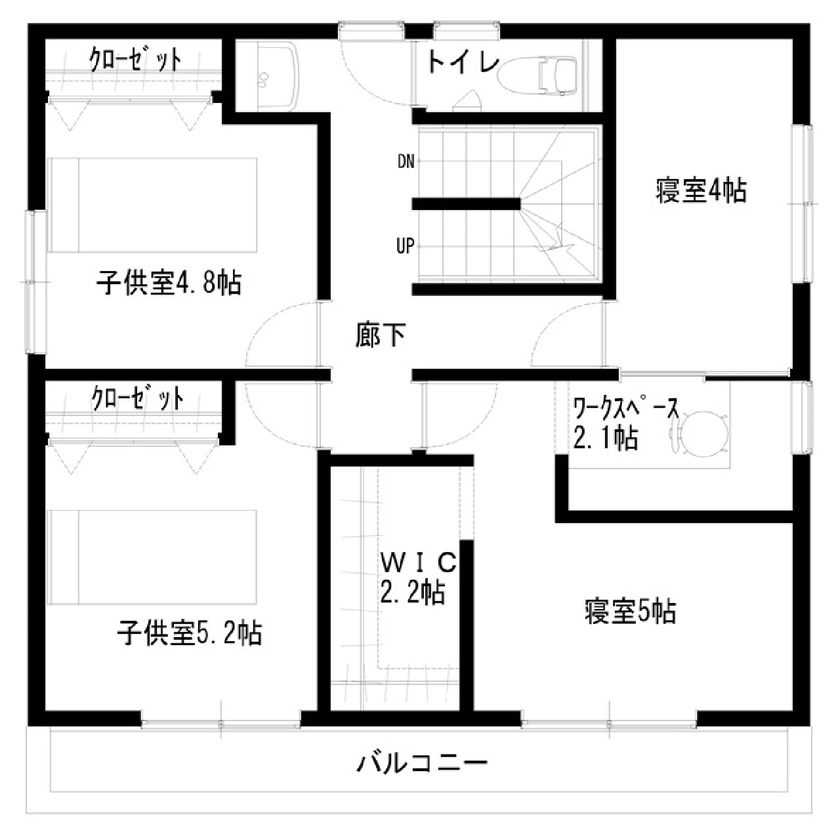 齋藤住建 【足利市/間取り図有】計算された収納と動線計画で子育ても安心できる住まいの間取り図（4LDK）2階