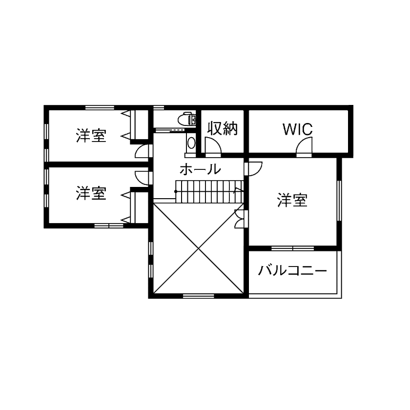 『高気密・高断熱の家』日本住宅ツーバイ 【1階リビング／吹き抜け／外シャワー／間取図】海の近くで愛犬と快適に暮らす“ペットフレンドリーな家”の間取り図（3LDK+S）2階