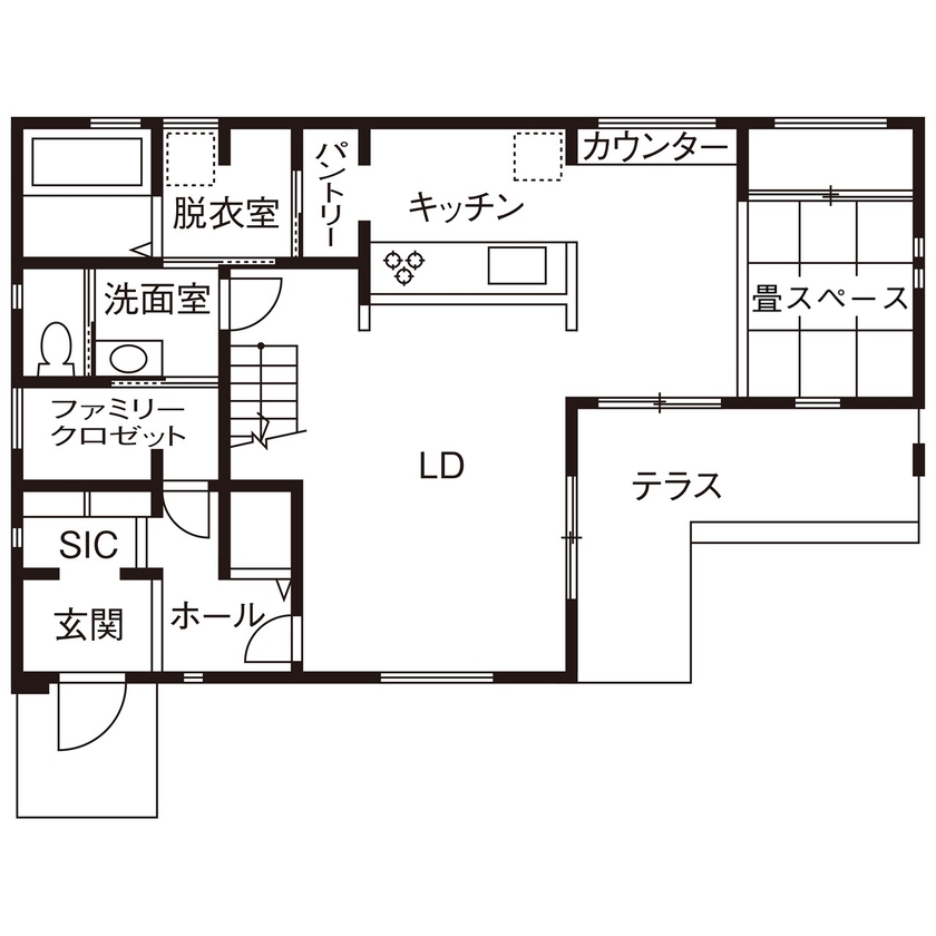 mito HOUSE（美都住販） 【相模原|3000万円台|間取り図有|太陽光パネル】回遊動線で家事効率アップ！外とつながる明るいLDKの住まいの間取り図（2LDK＋畳スペース）1階