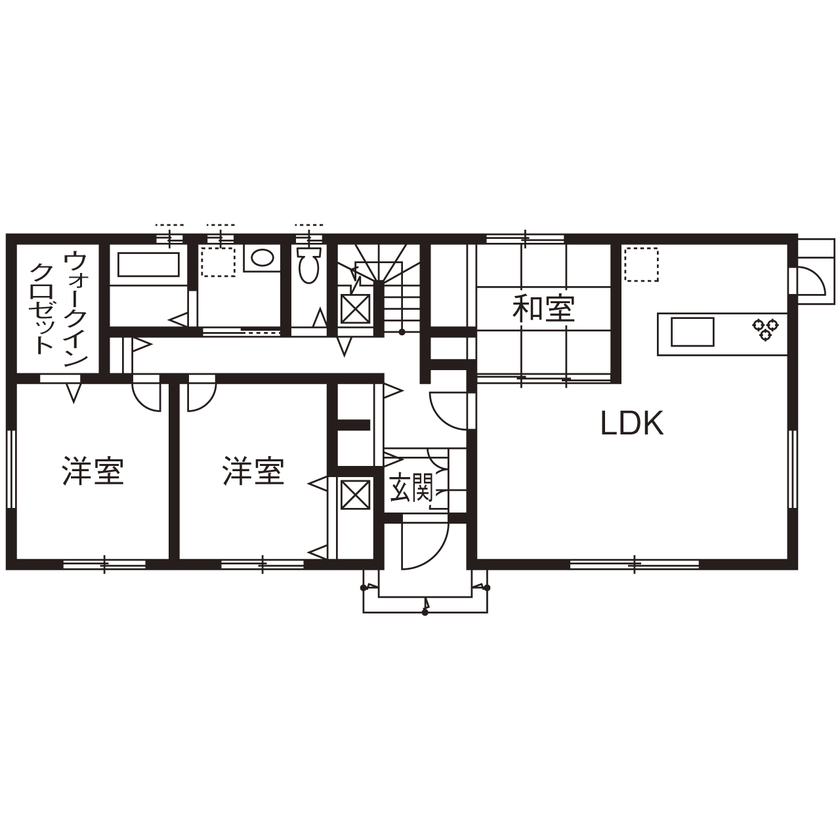 宮崎工務店 【三重県｜30坪未満の平屋｜2000万円台｜間取り有】以前の家の面影を残して。60代夫婦の和モダンな平屋の間取り図（3LDK＋小屋裏収納）１階