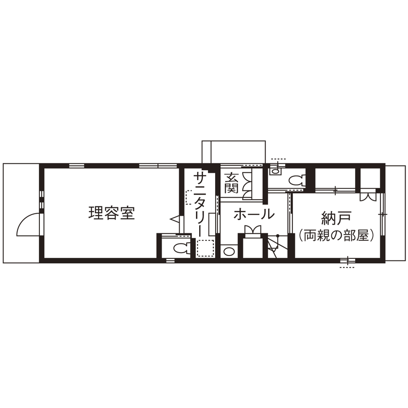 宮崎工務店 【桑名市｜木造３階建て｜2000万円台｜間取り有】細長い変形地でもできた！店舗併用×２世帯住宅の間取り図（4LDK＋店舗）１階