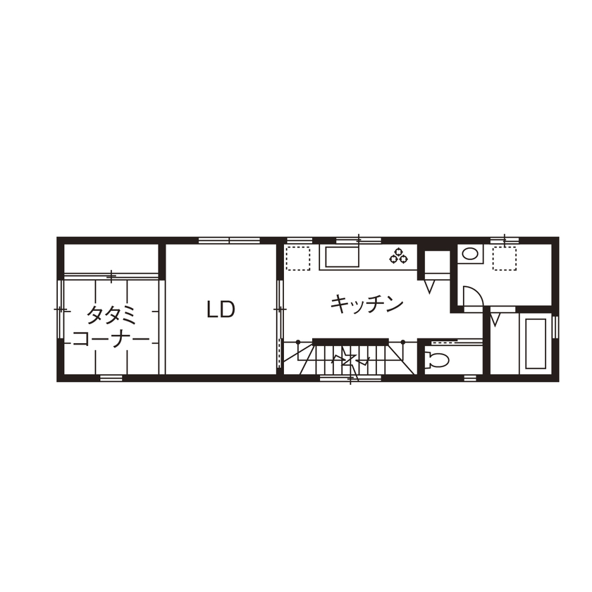 宮崎工務店 【桑名市｜木造３階建て｜2000万円台｜間取り有】細長い変形地でもできた！店舗併用×２世帯住宅の間取り図（4LDK＋店舗）２階