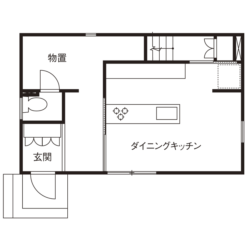 宮崎工務店 【名古屋市｜1000万円台｜間取り有】まさに男の隠れ家。「好き」に囲まれて暮らすコンパクトな２階建ての間取り図（1LDK）１階
