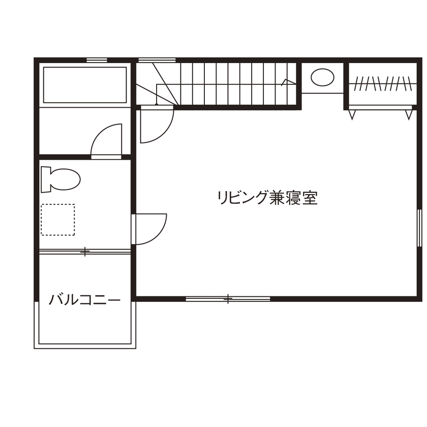 宮崎工務店 【名古屋市｜1000万円台｜間取り有】まさに男の隠れ家。「好き」に囲まれて暮らすコンパクトな２階建ての間取り図（1LDK）２階