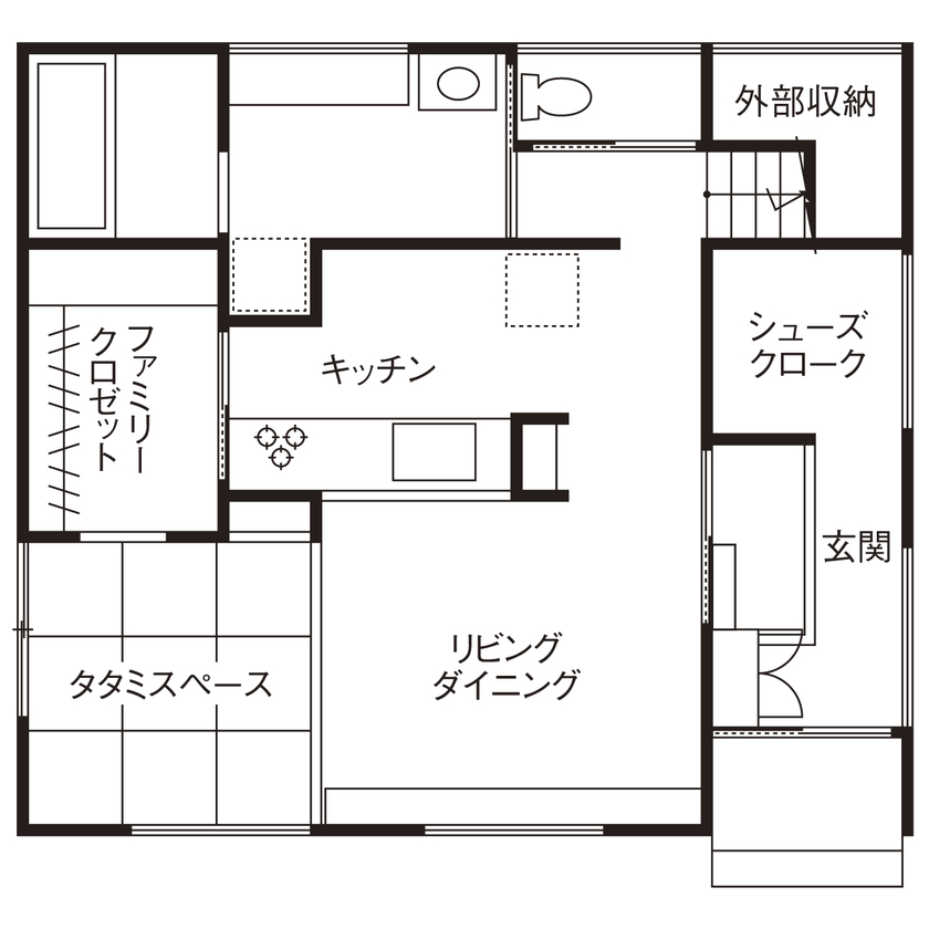 宮崎工務店 【三重県｜32坪・2000万円台｜間取り有】コンパクトだから掃除がしやすい！三角屋根のかわいい２階建ての間取り図（3LDK）１階