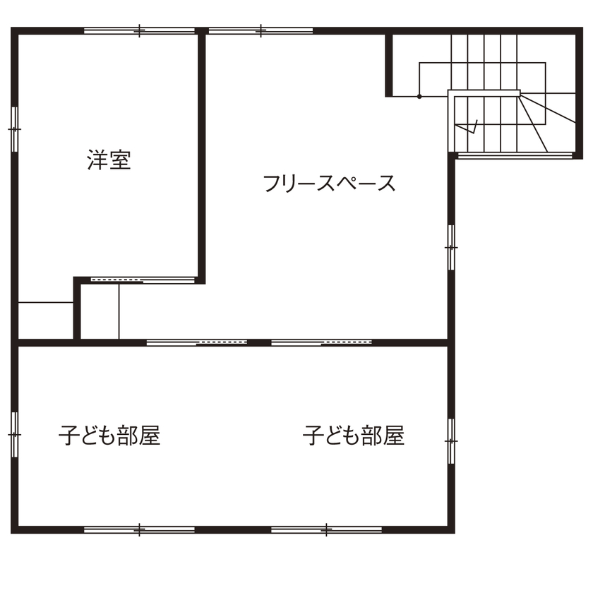 宮崎工務店 【三重県｜32坪・2000万円台｜間取り有】コンパクトだから掃除がしやすい！三角屋根のかわいい２階建ての間取り図（3LDK）２階