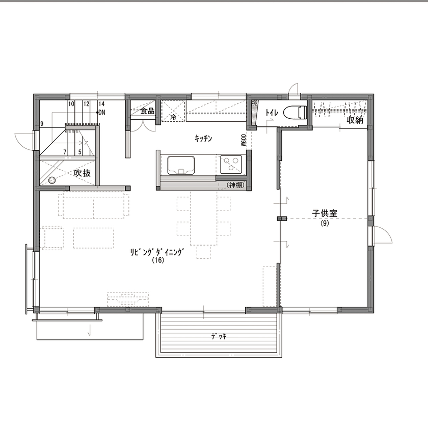 サイト工業　はぐくみの木の家(宮城・福島） 【2200万円/間取り図有/薪ストーブのある家】開放的な２階リビングと木の温もり、薪ストーブがある家。の間取り図（2LDK(3LDK対応)）2階