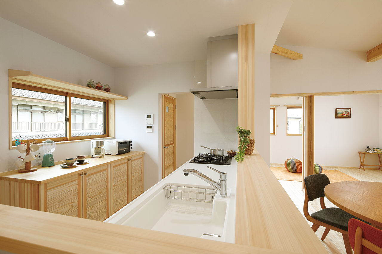 サイト工業　はぐくみの木の家(宮城・福島） 【2200万円/間取り図有/薪ストーブのある家】開放的な２階リビングと木の温もり、薪ストーブがある家。の建築実例画像3