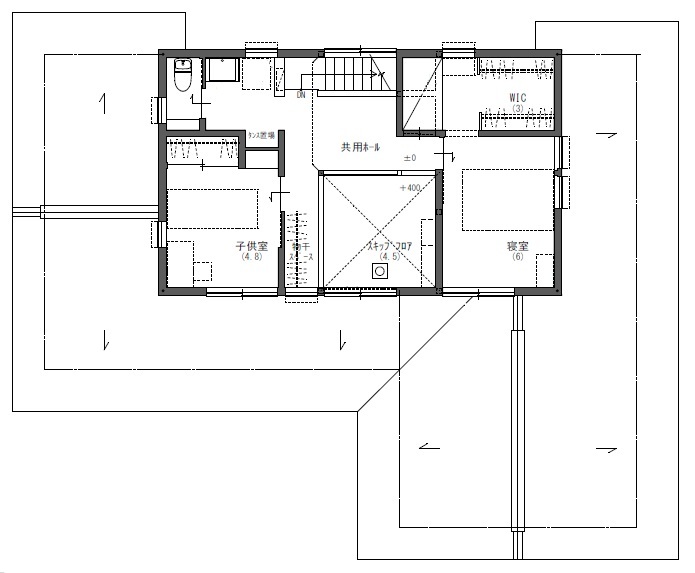 サイト工業　はぐくみの木の家(宮城・福島） 【3500万円/間取り図有】お風呂以外の住宅設備を親世帯と子世帯それぞれに設けた2世帯住宅の住まいの間取り図（5K以上）2階