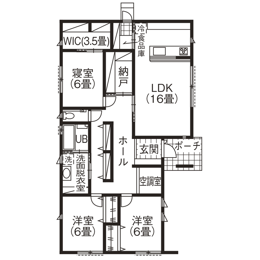 エースホーム太田店（白石建設） 【太田市/2611万円/32坪/平屋】1年中どこにいても同じ温度で快適、回遊動線で暮らしやすい平屋の間取り図（3LDK）1階