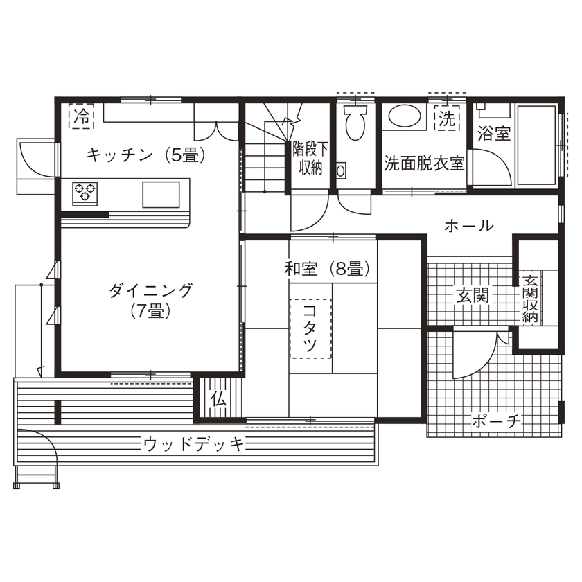 エースホーム太田店（白石建設） 【太田市/2357万円/35.9坪】制震スーパーウォール工法採用！居室を全て南側に配置した快適で明るい住まいの間取り図（4DK）1階
