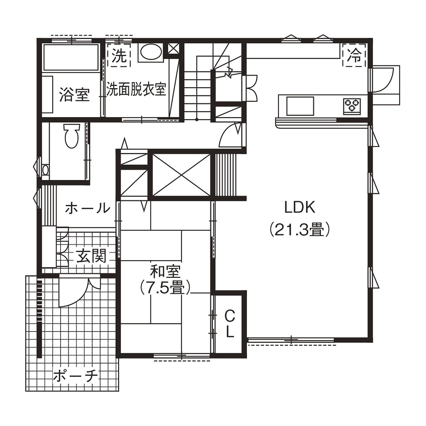 エースホーム太田店（白石建設） 【邑楽郡/3321万円/45坪】家庭用エアコン1台で全館空調を実現した制震スーパーウォール工法の住まいの間取り図（4LDK）1階