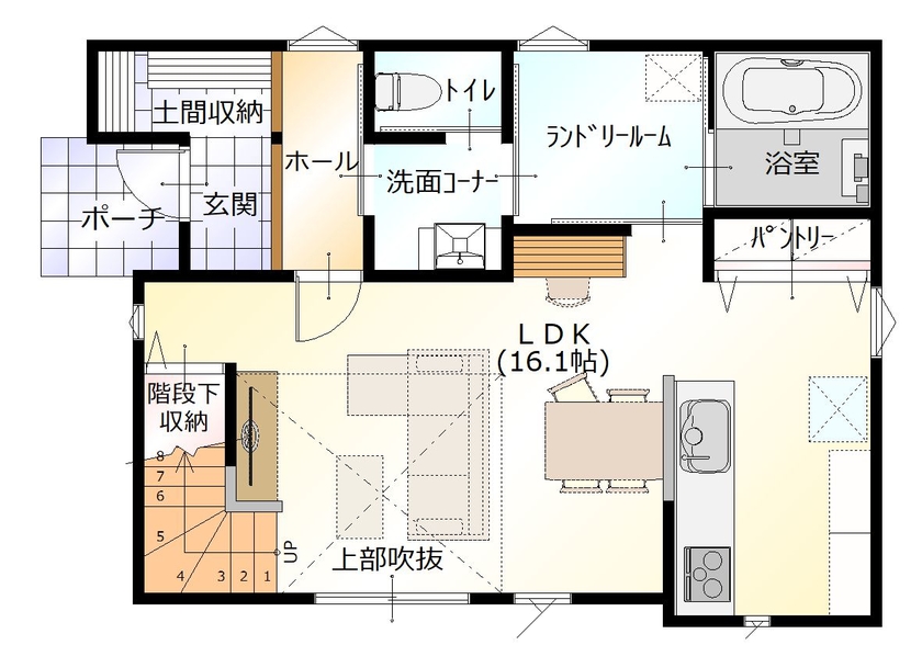 エースホーム太田店（白石建設） ミニマルと利便性を極めた家の間取り図（3LDK）１階