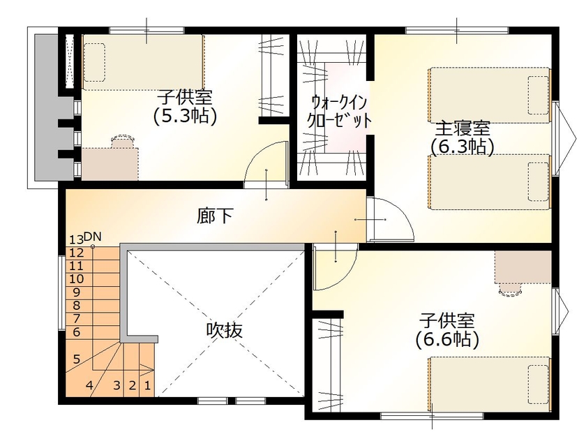 エースホーム太田店（白石建設） ミニマルと利便性を極めた家の間取り図（3LDK）２階