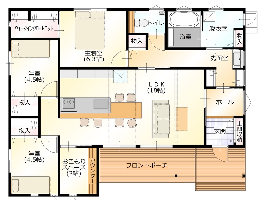 エースホーム太田店（白石建設） 将来の暮らしやすさまで考え抜いた、ヒュッゲな平屋の住まいの間取り図（4LDK）1階
