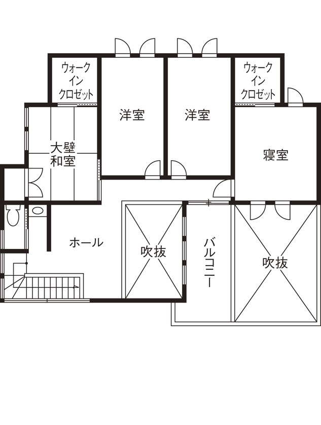 住友林業 【50坪台/間取り図有/吹抜】広い中庭＋大開口の吹き抜け　視線を遮り、空を楽しむ都市の家の間取り図null2階